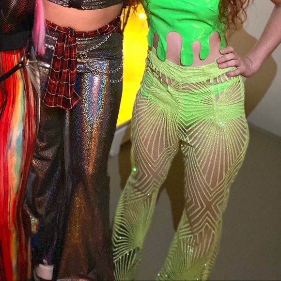Dolls Kill Pants & Jumpsuits Lime Glitter Flares Elsie And Fred Memphis Bell Poshmark